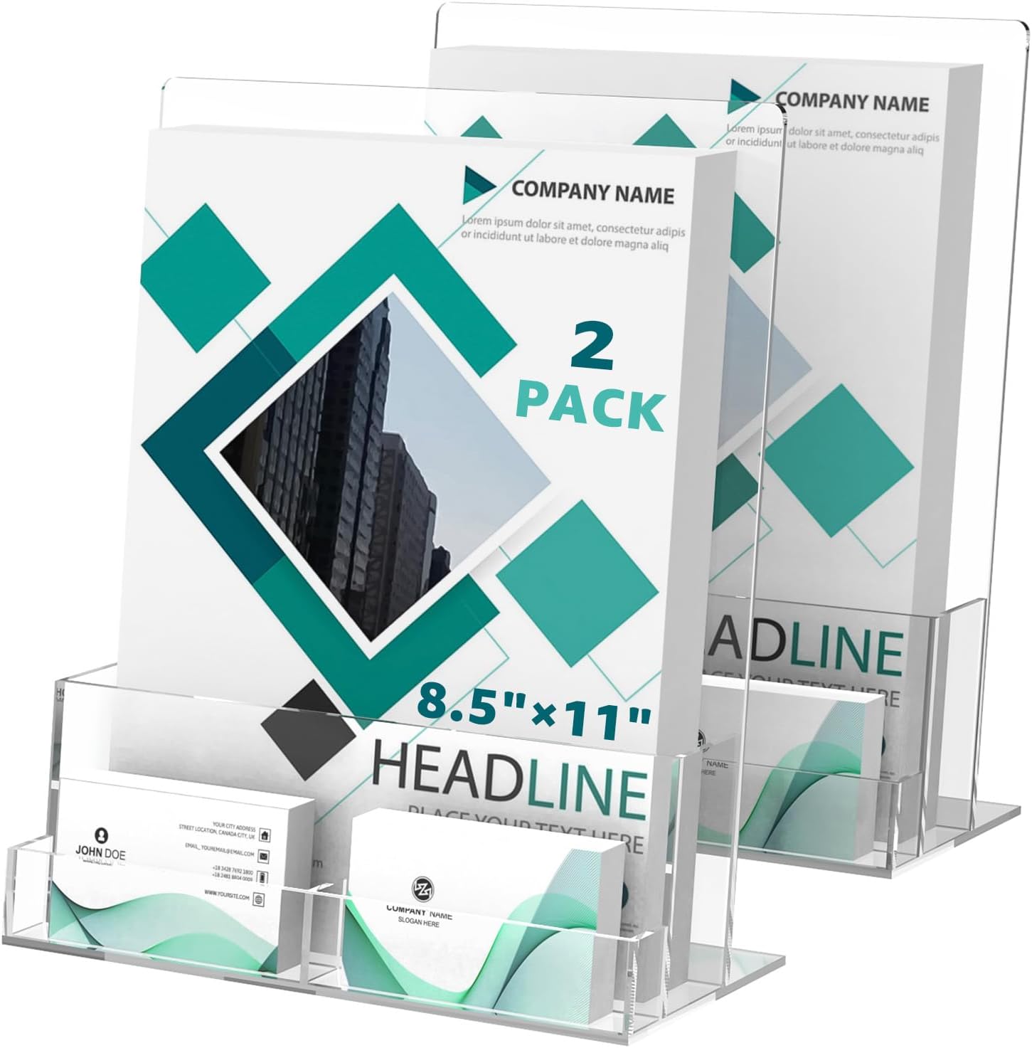 Acrylic Brochure Holder 8.5 x 11 Inch with Business Card Holder